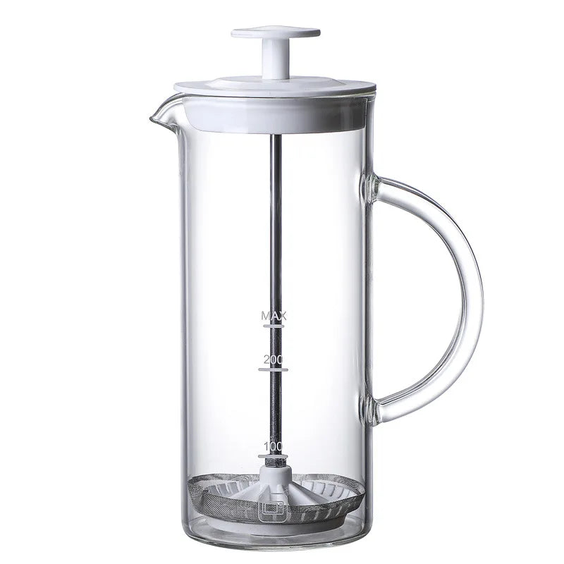 480ml Manual Glass Milk Frother with Stainless Steel Plunger