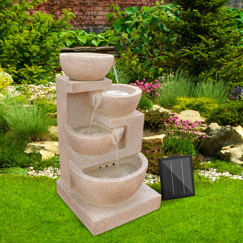 Gardeon 4 Tier Solar Powered Water Fountain with Light - Sand Beige