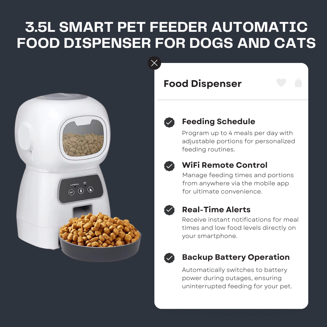 3.5L Smart Pet Feeder: Automatic Food Dispenser for Dogs and Cats with Timer and Water Fountain.