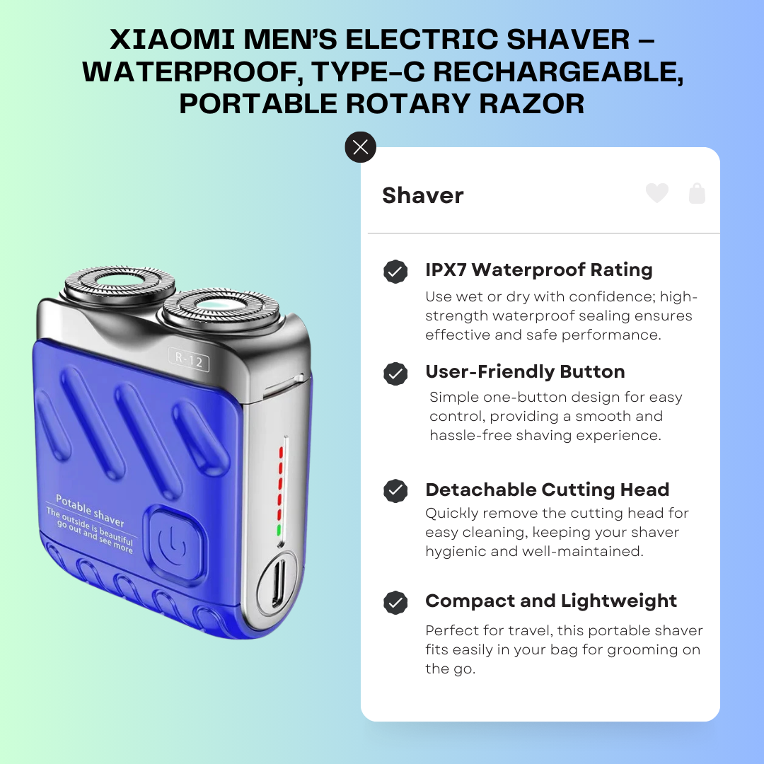 Xiaomi Men’s Electric Shaver – Waterproof, Type-C Rechargeable, Portable Rotary Razor & Beard Trimmer