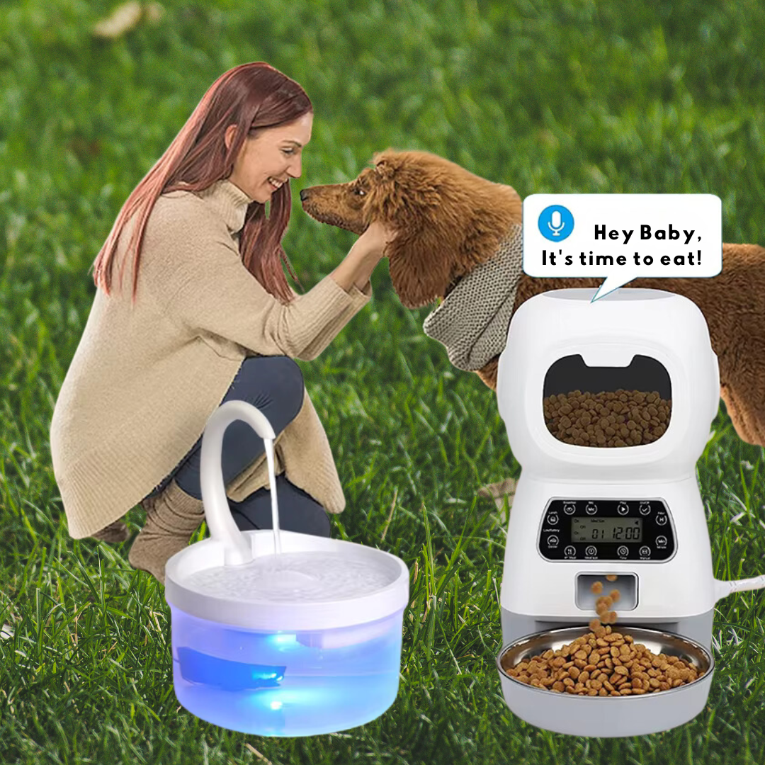 3.5L Smart Pet Feeder: Automatic Food Dispenser for Dogs and Cats with Timer and Water Fountain.