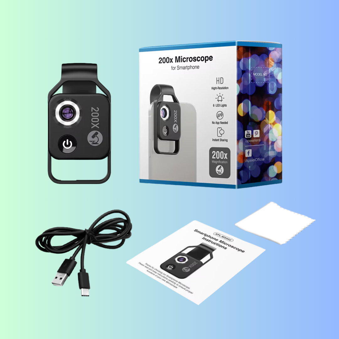 APEXEL 200X Digital Microscope Lens with CPL, LED Light, and Macro Lens for iPhone & Samsung Smartphones