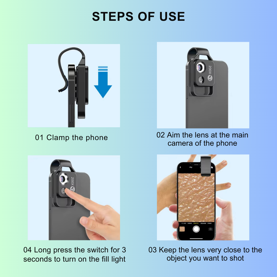 APEXEL 200X Digital Microscope Lens with CPL, LED Light, and Macro Lens for iPhone & Samsung Smartphones