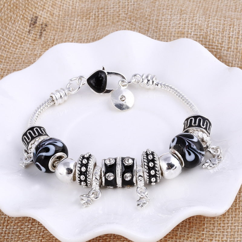 Elegant Heart Charms Bracelet: Exquisite Crystal Beads Bracelet & Bangles, Perfect for Women's Fashion Jewelry Collection