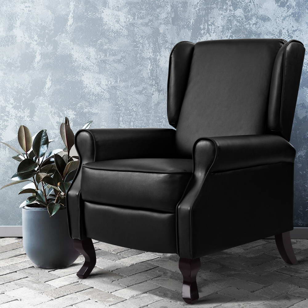 Recliner Leather Sofa Chair Armchair Lounge Black