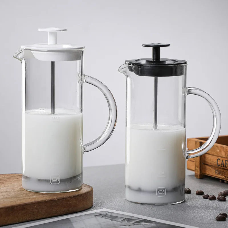 480ml Manual Glass Milk Frother with Stainless Steel Plunger