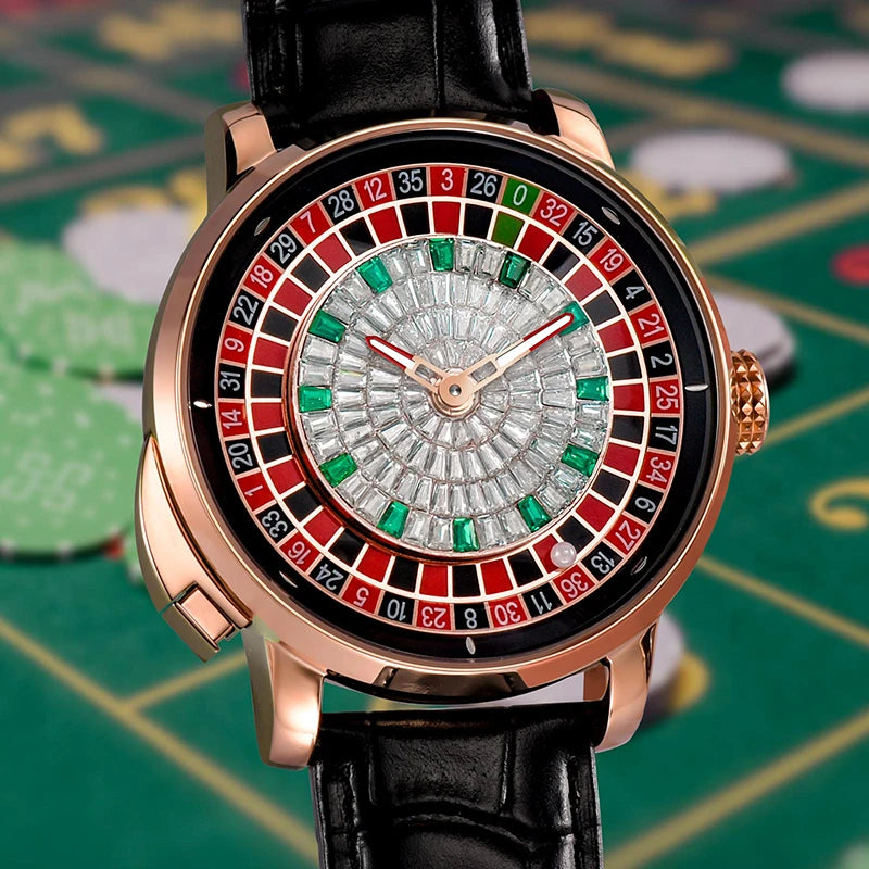 Original PINDU Design Limited Edition Revolving Roulette Game Diamond Dial Men's Watch
