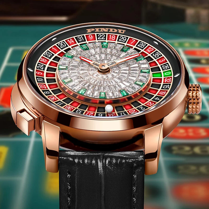 Original PINDU Design Limited Edition Revolving Roulette Game Diamond Dial Men's Watch