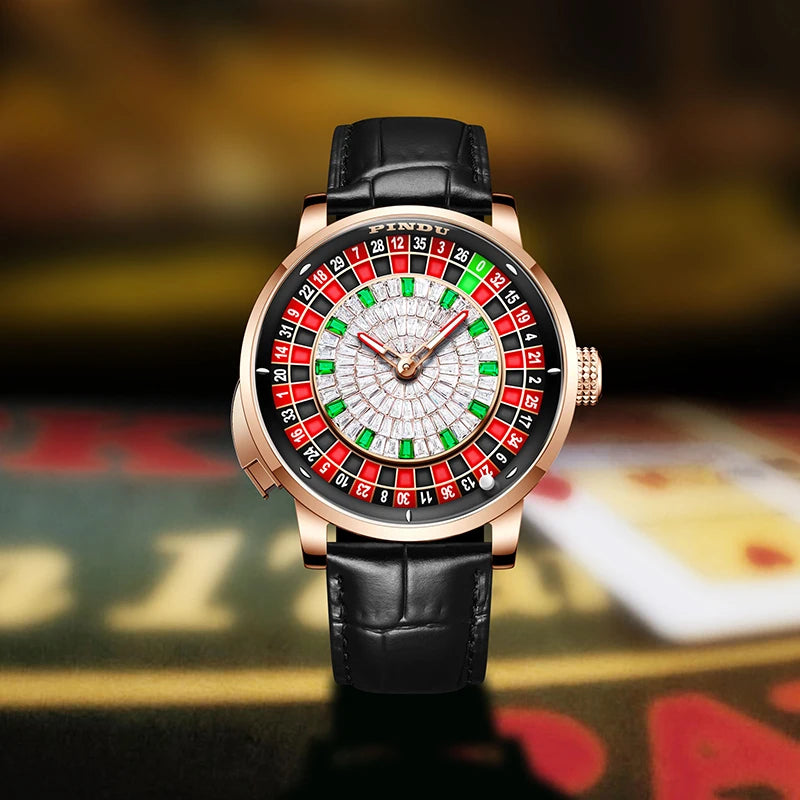 Original PINDU Design Limited Edition Revolving Roulette Game Diamond Dial Men's Watch