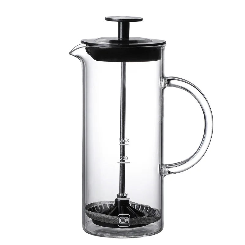 480ml Manual Glass Milk Frother with Stainless Steel Plunger