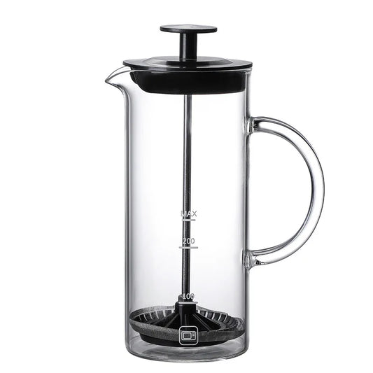 480ml Manual Glass Milk Frother with Stainless Steel Plunger