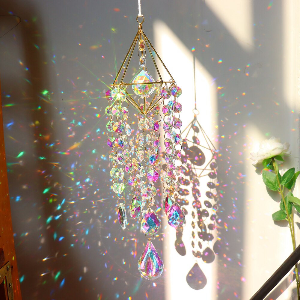 Crystal Wind Chimes Metal Hanging Prisms Rainbow Sun Catchers Home and Garden Decor