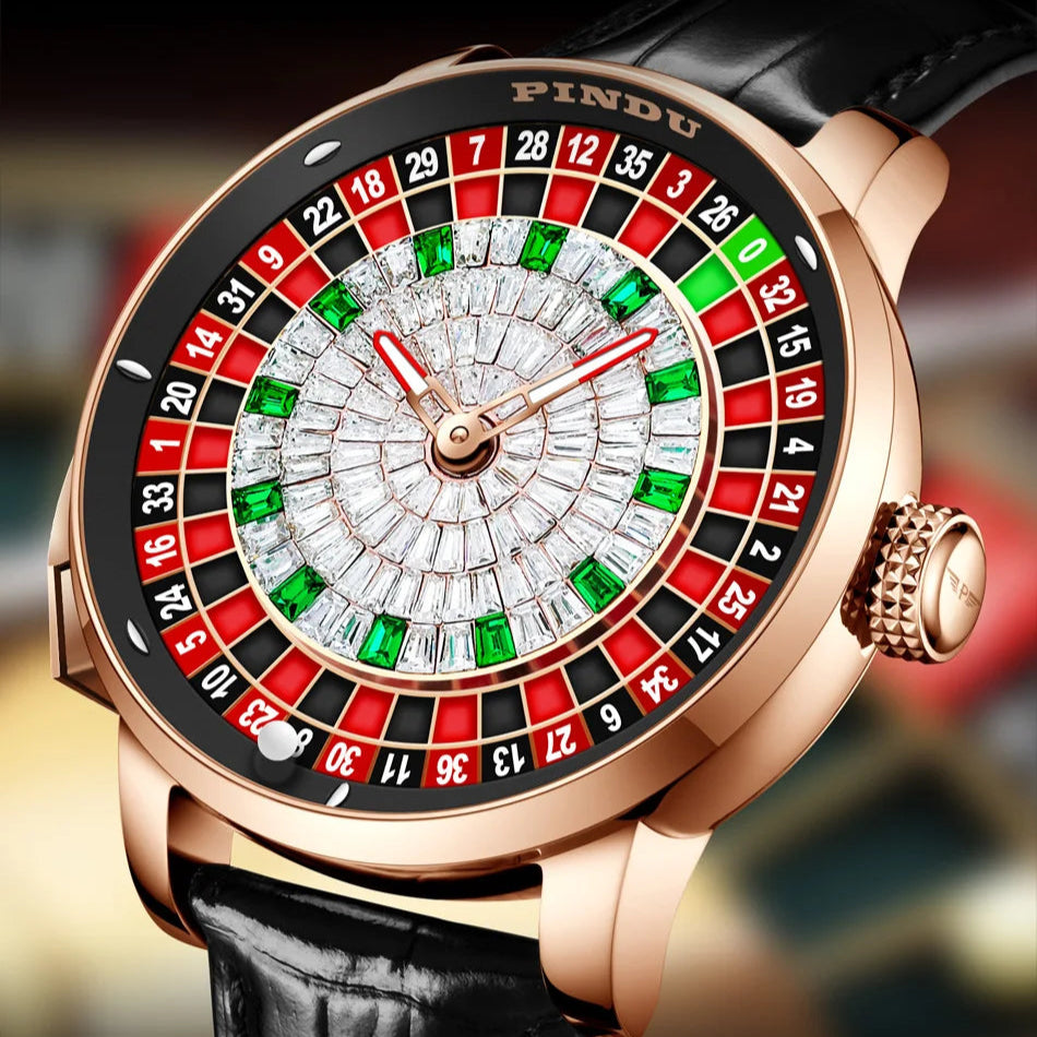Original PINDU Design Limited Edition Revolving Roulette Game Diamond Dial Men's Watch