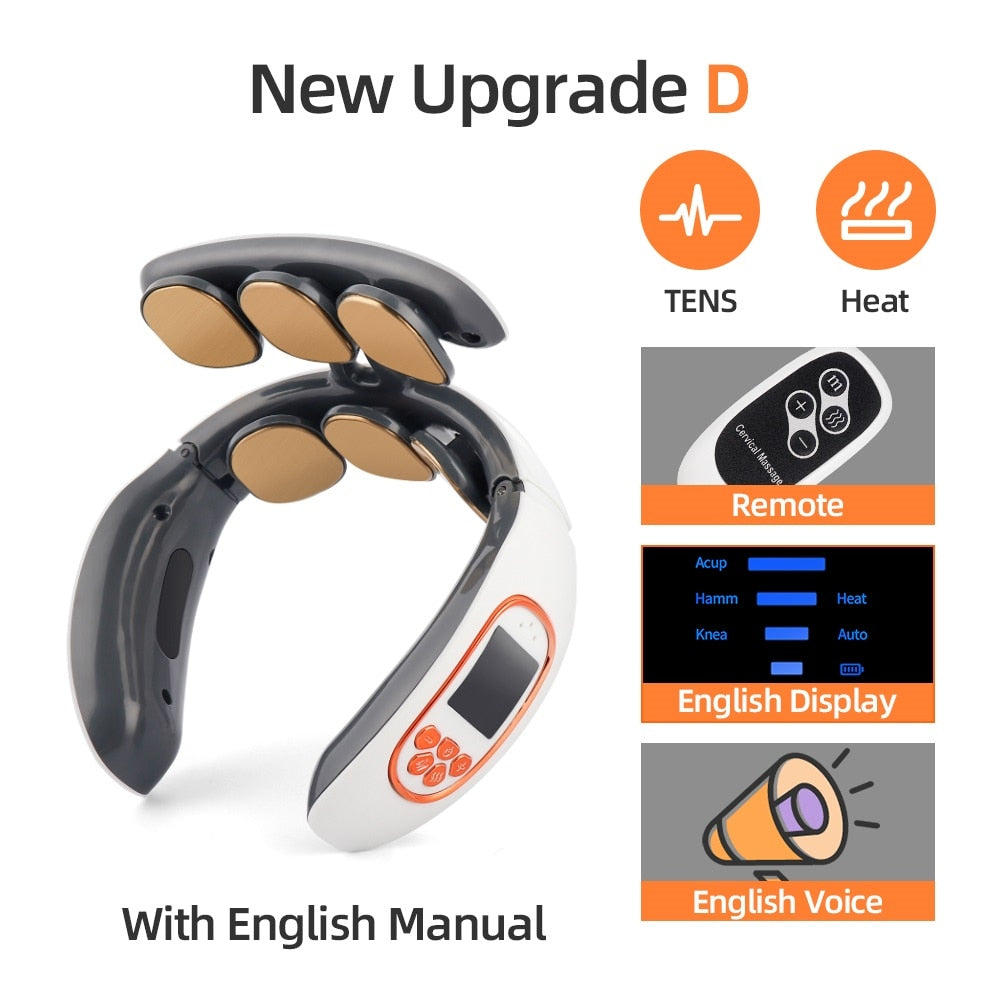 Wireless Smart Electric Neck and Back Massager: TENS Pulse Therapy with Heat for Relaxation and Pain Relief