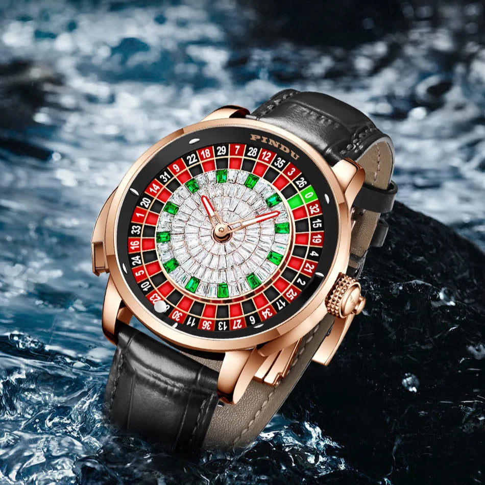 Original PINDU Design Limited Edition Revolving Roulette Game Diamond Dial Men's Watch