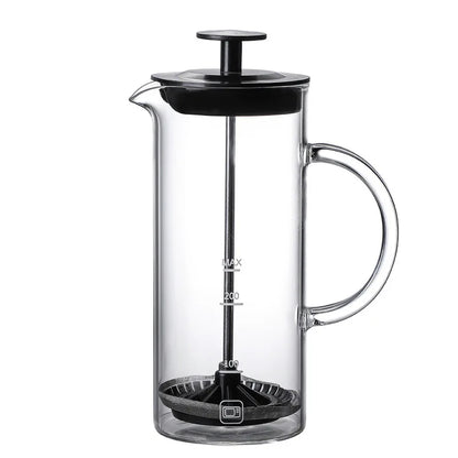 480ml manual glass milk frother with black lid option