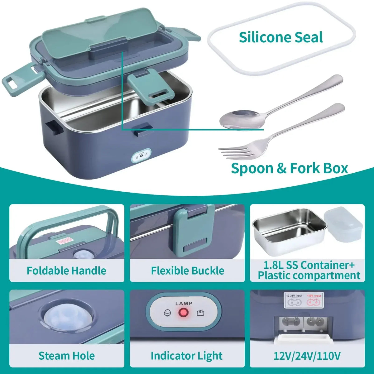 1.8L 60W Electric Heated Lunch Box for Car, Truck & Office