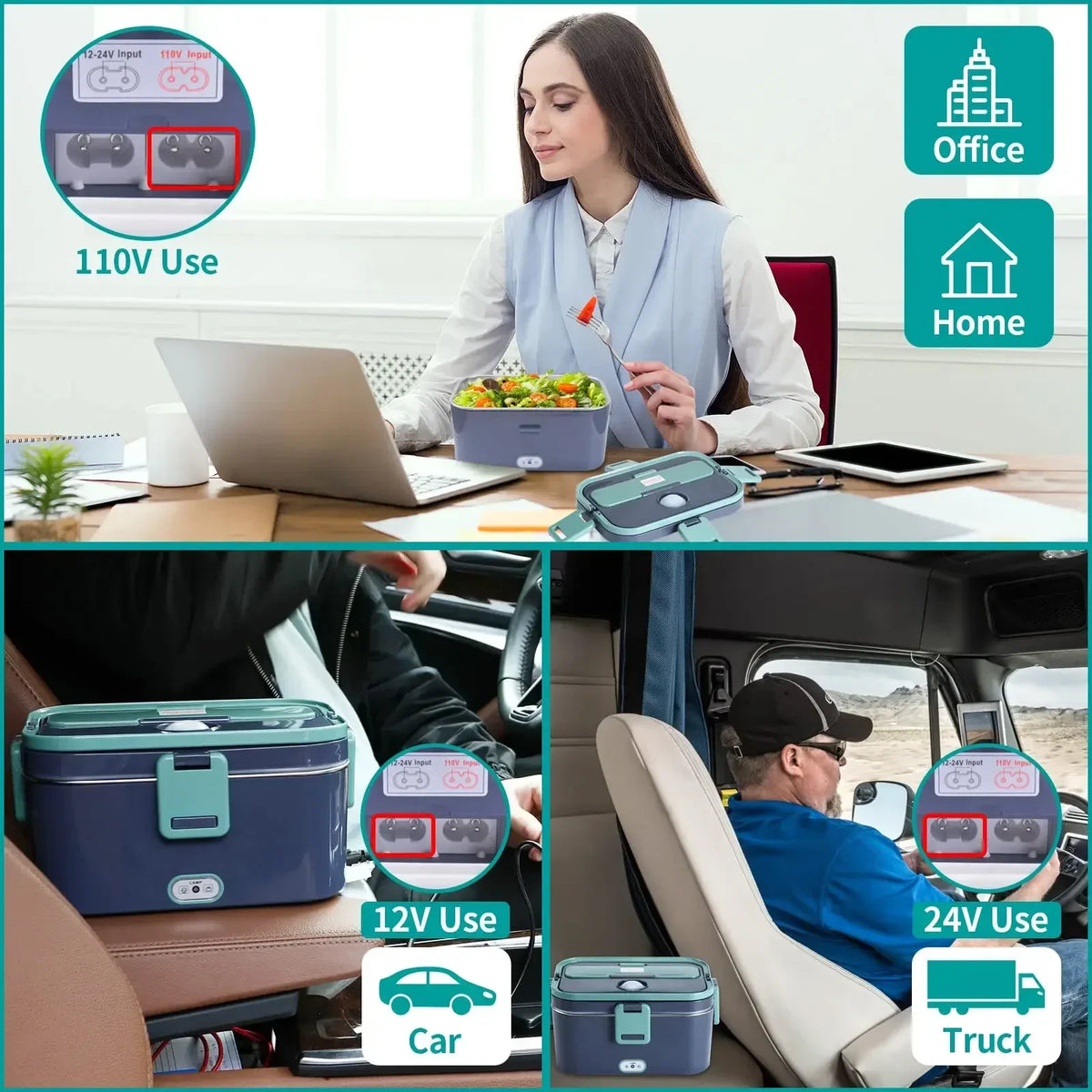 1.8L 60W Electric Heated Lunch Box for Car, Truck & Office