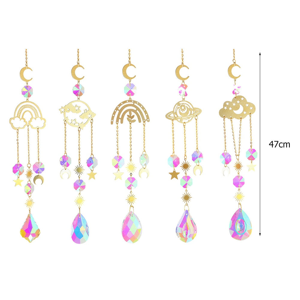 Crystal Sun Catcher Wind Chimes - Star, Moon, and Diamond Prisms for Captivating Rainbow Displays
