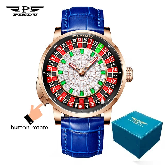 Original PINDU Design Limited Edition Revolving Roulette Game Diamond Dial Men's Watch