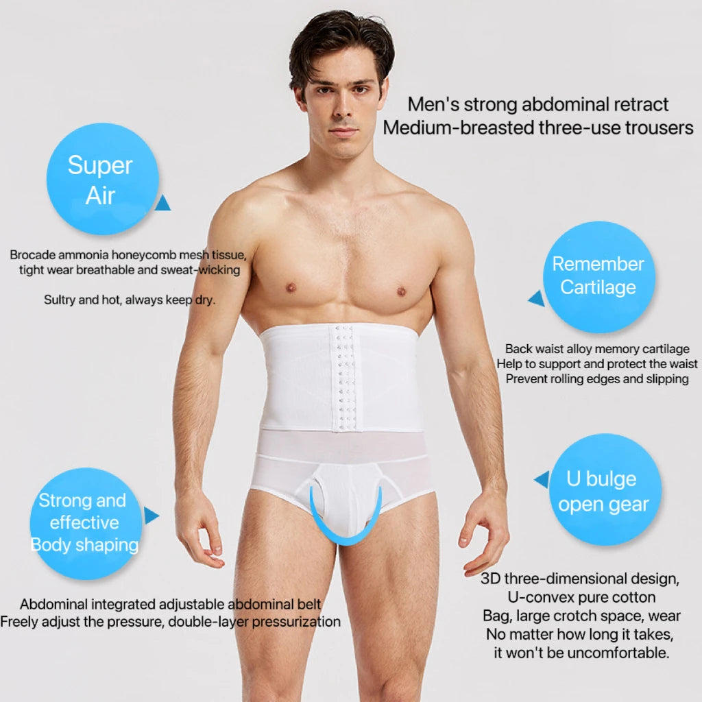 Men's High-Waist Tummy Control Shapewear Briefs | 3-Row Closure
