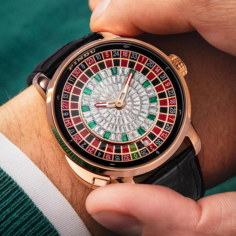 Original PINDU Design Limited Edition Revolving Roulette Game Diamond Dial Men's Watch