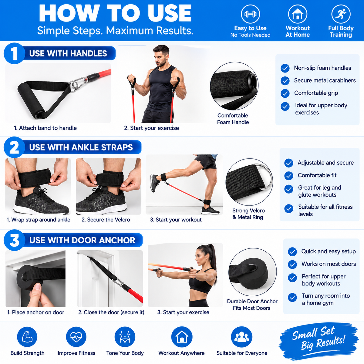 How to use resistance bands with handles ankle straps and door anchor
