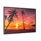 Tropical Serenity: Sunset Time Canvas Wall Art with Coconut Palm-Tree in Black Frame