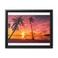 Tropical Serenity: Sunset Time Canvas Wall Art with Coconut Palm-Tree in Black Frame