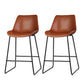 Set of 2 Bar Stools Kitchen Metal Bar Stool Dining Chairs PU Leather Brown