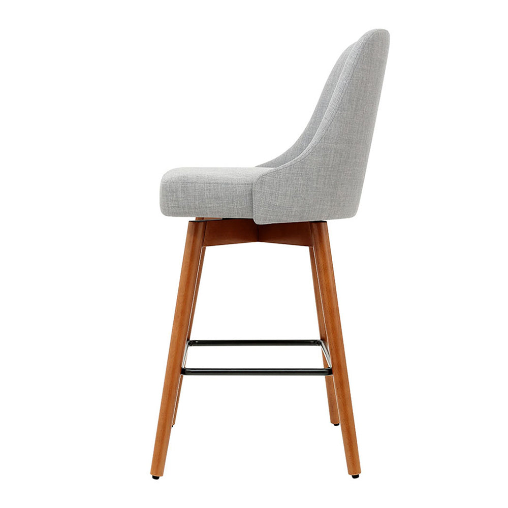 Artiss Set of 4 Wooden Fabric Bar Stools Square Footrest - Light Grey