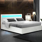 Artiss Cole LED Bed Frame PU Leather Gas Lift Storage - White Queen
