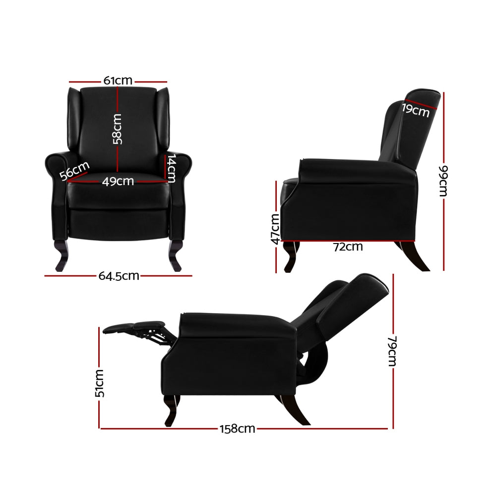 Recliner Leather Sofa Chair Armchair Lounge Black
