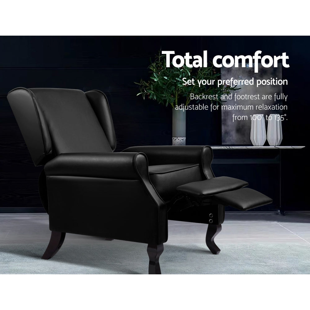 Recliner Leather Sofa Chair Armchair Lounge Black