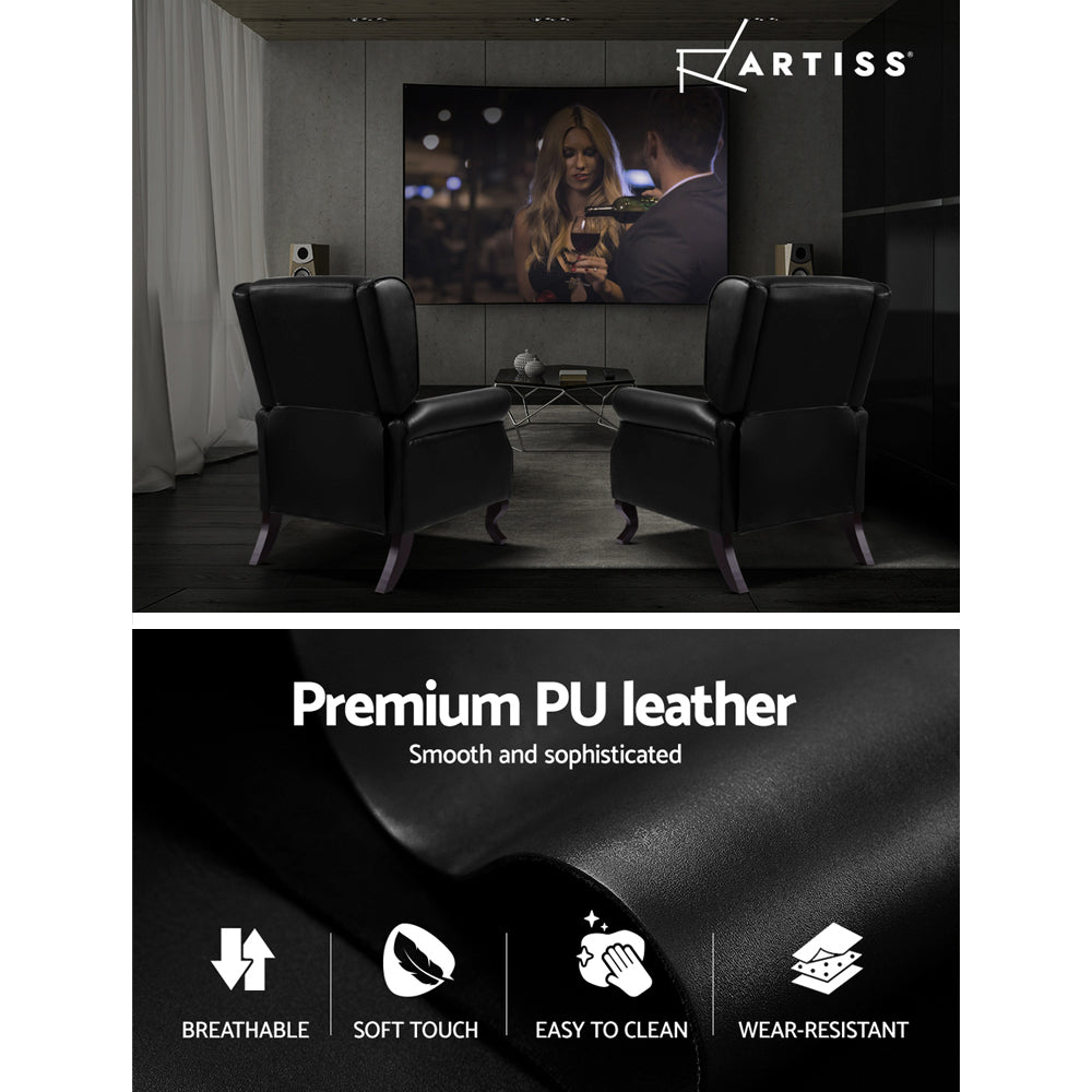 Recliner Leather Sofa Chair Armchair Lounge Black