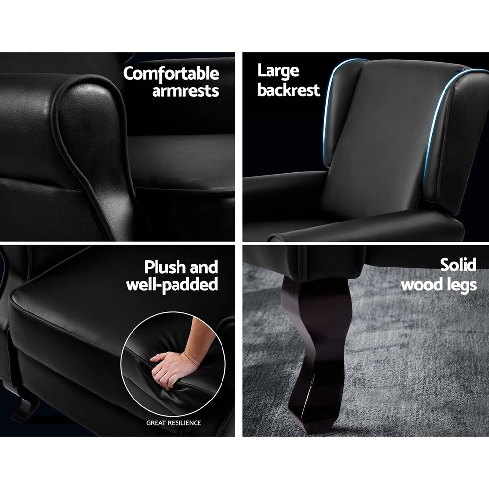 Recliner Leather Sofa Chair Armchair Lounge Black