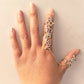 Vintage Flower Double Finger Ring with Full Rhinestone and Chain Link Design for Women and Girls