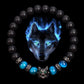 Wolf Charm Bracelets Men Natural Black Agates Onyx Stone Bracelet Brave Blue Tiger Eye Elastic 8 mm Beads Jewelry Beaded Pulsera