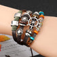 Vinatge Gothic Punk Moon Star Metal Multilayer Leather Bracelet Men Leaf Bracelets &amp; Bangles Male Arm Sun Jewelry Wholesale