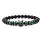 Wolf Charm Bracelets Men Natural Black Agates Onyx Stone Bracelet Brave Blue Tiger Eye Elastic 8 mm Beads Jewelry Beaded Pulsera