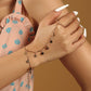 Vintage Flower Double Finger Ring with Full Rhinestone and Chain Link Design for Women and Girls