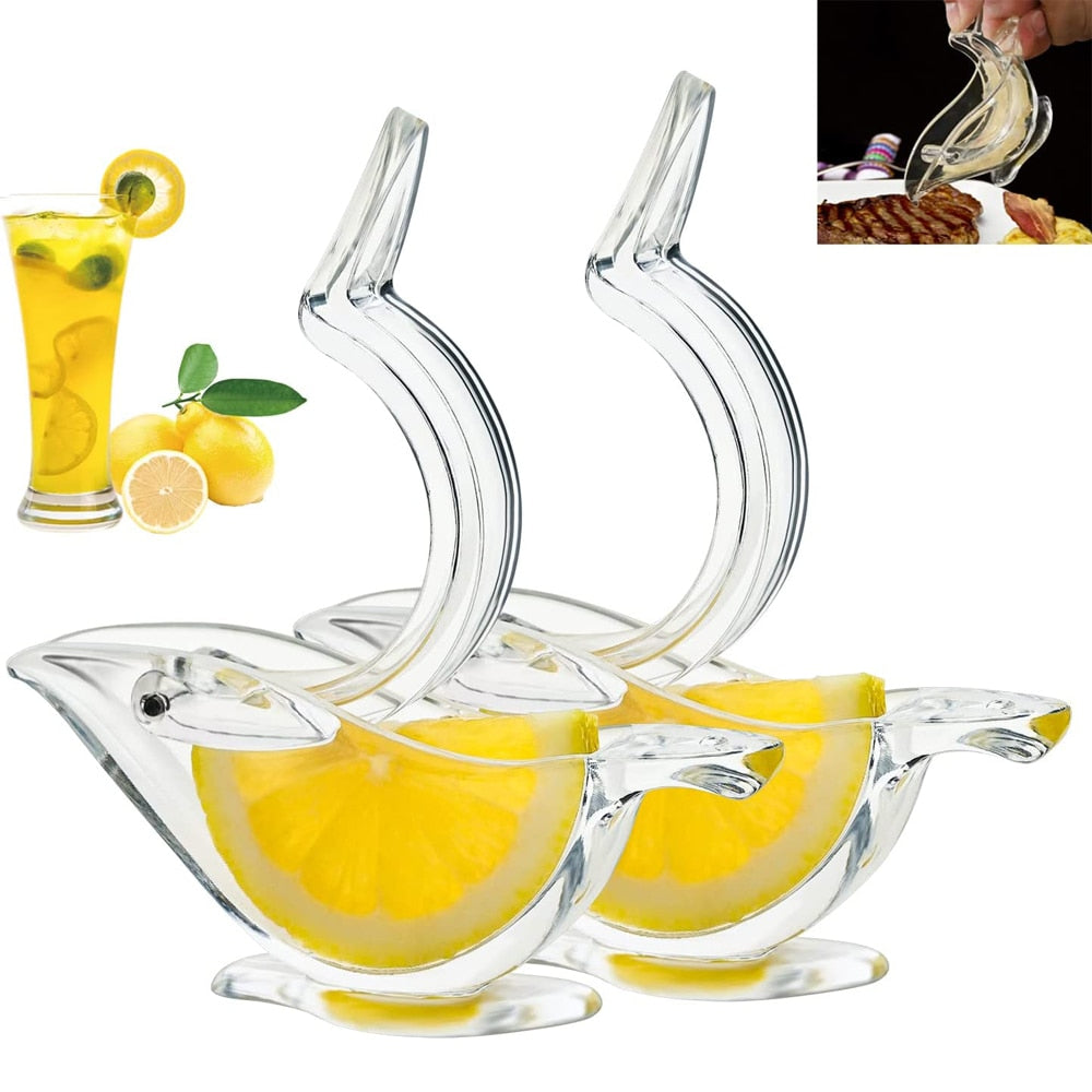 Clear bird-shaped manual lemon wedge squeezer citrus press