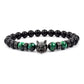 Wolf Charm Bracelets Men Natural Black Agates Onyx Stone Bracelet Brave Blue Tiger Eye Elastic 8 mm Beads Jewelry Beaded Pulsera
