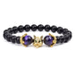 Wolf Charm Bracelets Men Natural Black Agates Onyx Stone Bracelet Brave Blue Tiger Eye Elastic 8 mm Beads Jewelry Beaded Pulsera