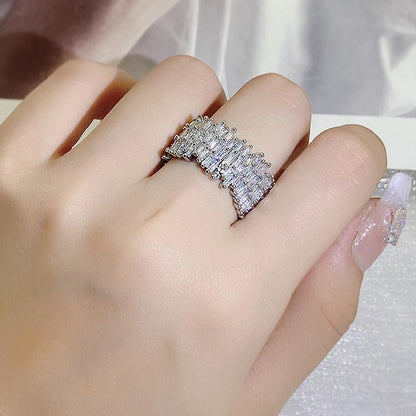 Real Solid 14K White Gold color Natural White Diamond Ring for Women Fine 925 Silver Color Jewelry Wedding ring