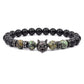 Wolf Charm Bracelets Men Natural Black Agates Onyx Stone Bracelet Brave Blue Tiger Eye Elastic 8 mm Beads Jewelry Beaded Pulsera
