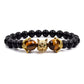 Wolf Charm Bracelets Men Natural Black Agates Onyx Stone Bracelet Brave Blue Tiger Eye Elastic 8 mm Beads Jewelry Beaded Pulsera