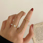 Vintage Flower Double Finger Ring with Full Rhinestone and Chain Link Design for Women and Girls