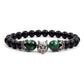 Wolf Charm Bracelets Men Natural Black Agates Onyx Stone Bracelet Brave Blue Tiger Eye Elastic 8 mm Beads Jewelry Beaded Pulsera