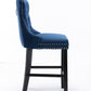 2X Velvet Bar Stools with Studs Trim Wooden Legs Tufted Dining Chairs Kitchen